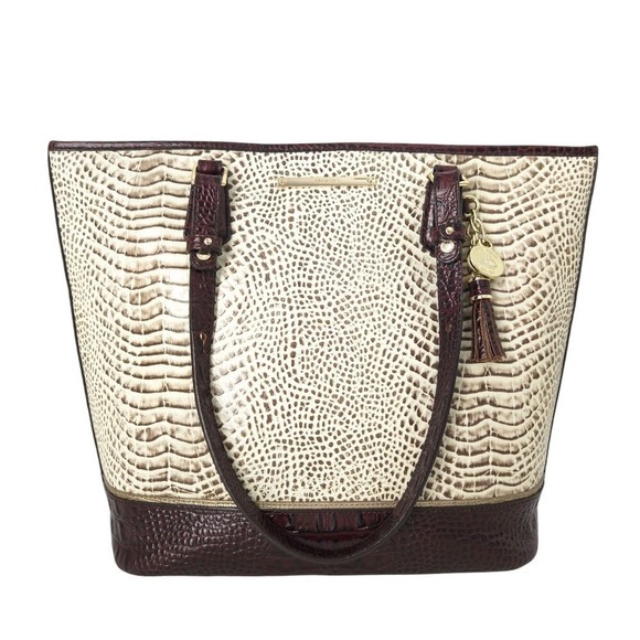 Brahmin Handbags - Brahmin Ivory & Brown Snakeskin Creme‎ Rhodes Medium Asher Tote Shoulder Handbag